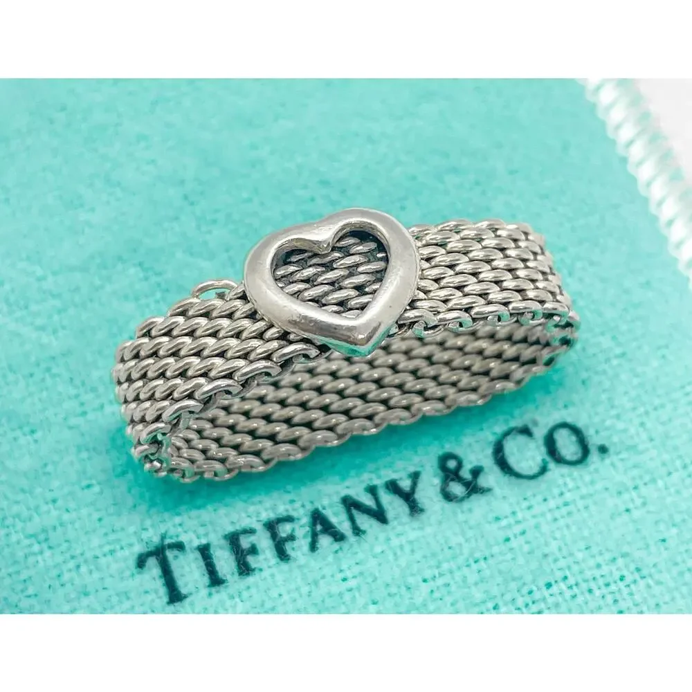 Tiffany & Co. Somerset Mesh Heart Ring Sterling Silver Size 8 w/ Pouch